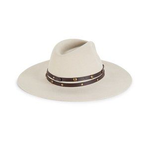 Sensi Studio Leather-Trimmed Wool Wide-Brim Hat Bone Medium